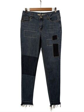 Indigo Thread Co Patchwork Jeans Size 6 Dark Wash Distressed Frayed Hem Skinny